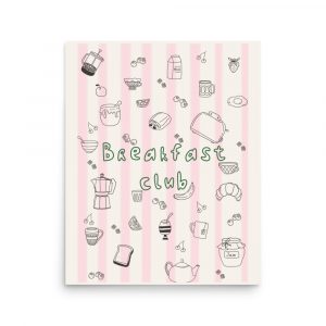 Breakfast Club Wall Art Print | Cute Kitchen Decor | Pink Retro Food Illustration